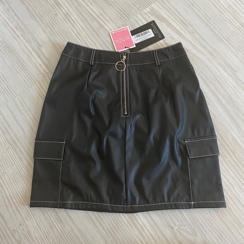 pretty little thing black faux leather skirt